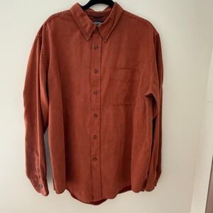 Consensus XL Luxury Faux Suede‎ Shirt Button Down Rust Orange Menswear